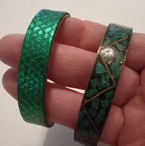#414.  2 Piece Green Themed Bangle And Cuff Bracelet Bundle.